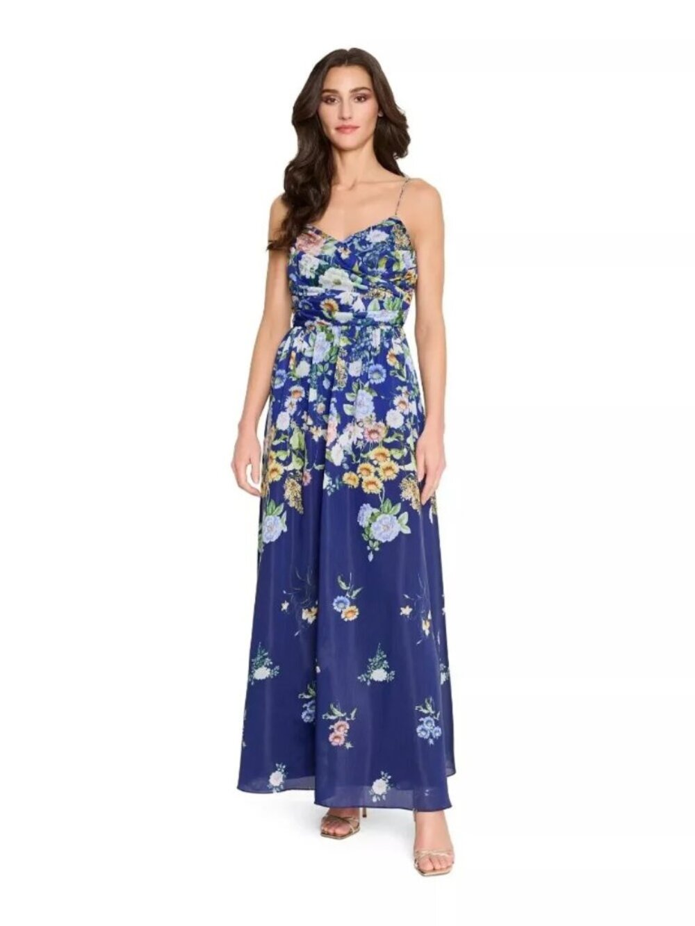Tahari ASL Women's Printed Sleeveless Ball Gown Navy Floral Size 14